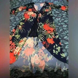 FFLMYUHULIU Floral Bell Sleeve Maxi Wrap Dress -size XL